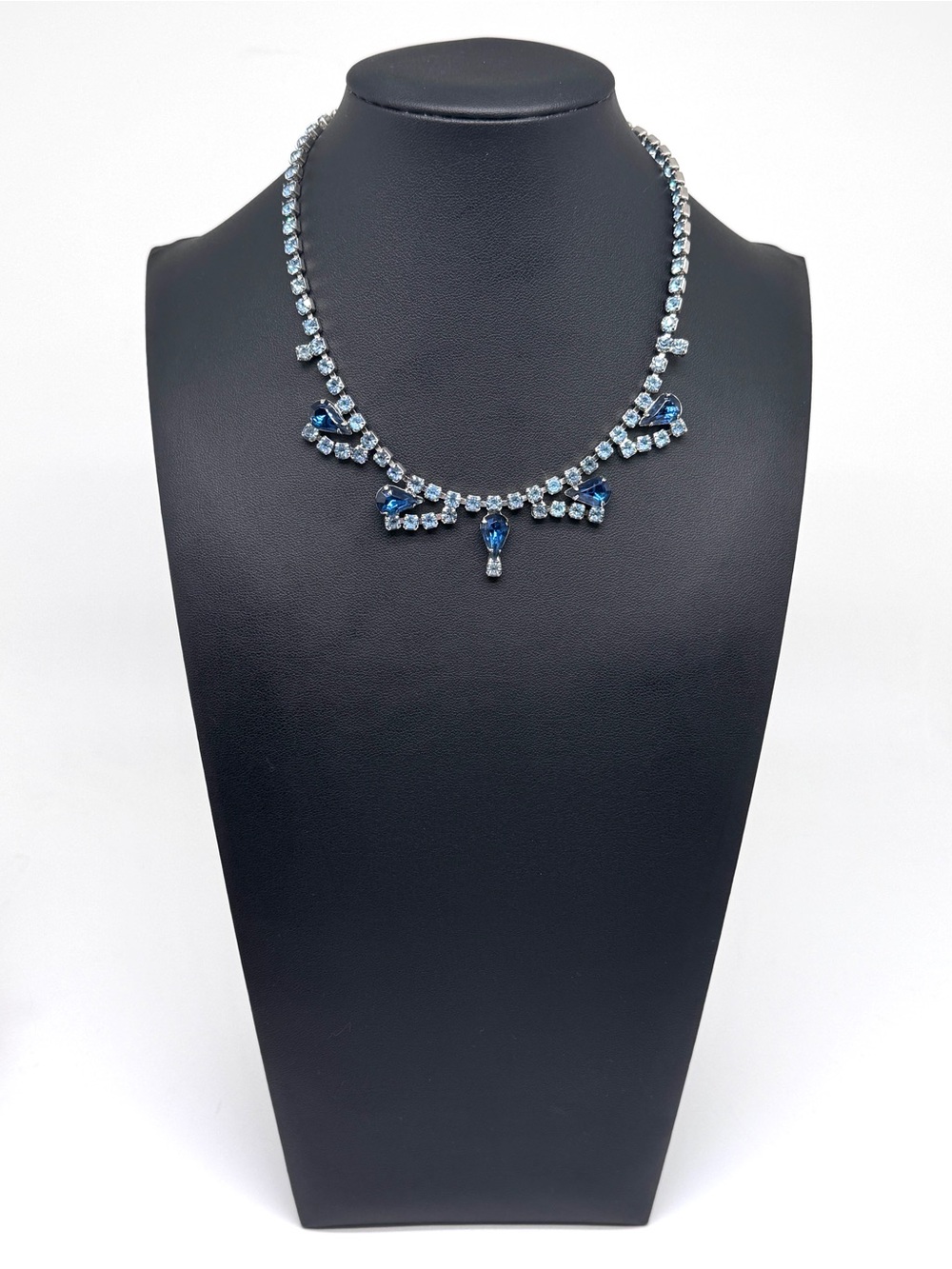 Vintage Blue Rhinestone Choker Crystal Drop Necklace
